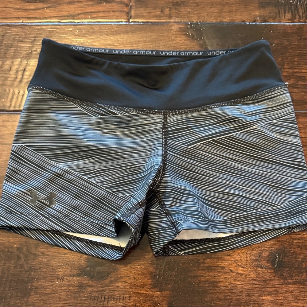 Under Armour Women's Striped Black and Gray Athletic Shorts